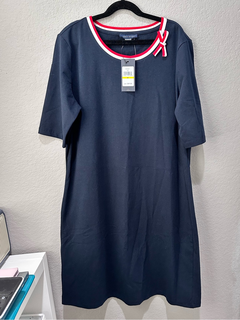 Tommy Hilfiger Navy Dress with Red & White Neck Trim